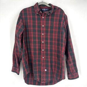 Vintage‎ Ralph Lauren Plaid Red & Black Button Down 100% Cotton Shirt Large
